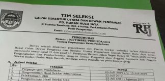 Penerimaan Calon Dirut dan Dewan Pengawas Prusda Rohul di Perpanjang