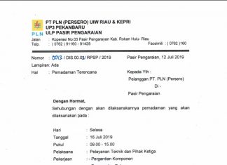 Besok, ULP PLN Rohul Lakukan Pemadaman Listrik Surta edaran dari ULP PLN Pasirpengaraian tentang pemadaman listrik hari besok
