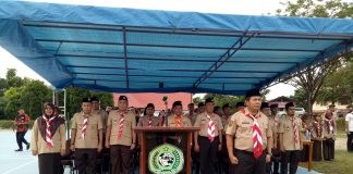Sekda Rohul Buka Perkemahan Lima Luhak Penegak dan Pandega se Rohul di UPP Sekda Rohul, H Abdul Haris pada saat menjadi Pembina Upacara Pembukaan Perkemahan Lima Luhak Penegak dan Pandega se Rohul tahun 2019 di UPP