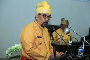 Wakil Gubernur Riau H Edy Natar SIP membacakan sambutan Gubernur Riau saat menghadiri rapat paripurna dalam rangka Peringatan HAri JAdi ke 20 Kabupaten Rohul di Gedung DPRD Rohul