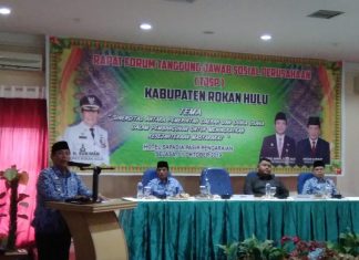 Dibuka Bupati, Pemkab Rohul Gelar Rapat Forum TJSP Bupati Rohul, H Sukiman saat membuka Rapat Forum TJSP se Kabupaten