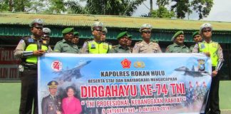 HUT Ke-74 TNI, Polantas Polres Rohul ‘Datangi’ Koramil 02 Rambah