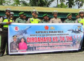 HUT Ke-74 TNI, Polantas Polres Rohul ‘Datangi’ Koramil 02 Rambah