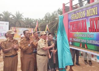 Bupati Rohul Minta BPD dan Kades Bersinergi Membangun Desa Bupati Rohul, H Sukiman didampingi Ketua TP PKK Rohul, Hj Peni Herawati Sukiman tengah meresmikan Stadion mini Tribuana Jaya