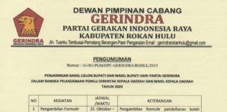 DPC Gerindra Rohul Buka Penjaringan Balon Bupati dan Balon Wabup