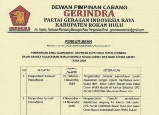 DPC Gerindra Rohul Buka Penjaringan Balon Bupati dan Balon Wabup