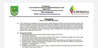 Sekda Rohul Umumkan Seleksi Direktur Utama dan Dewan Pengawas PD BPR Rohul, Berikut Syarat-syaratnya