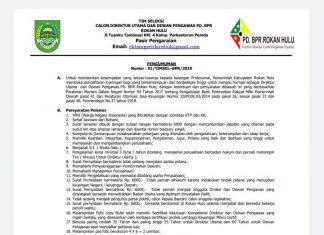 Sekda Rohul Umumkan Seleksi Direktur Utama dan Dewan Pengawas PD BPR Rohul, Berikut Syarat-syaratnya