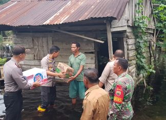 Kapolres Rohul Turun Langsung Untuk Monitoring dan berikan Bantuan Kepada korban Bencana Banjir di Bonai Darussalam