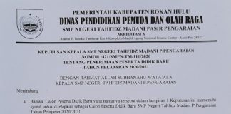 SMPN Tahfidz Madani Pasir Pengaraian Umumkan Nama Siswa Yang Lulus Tes, Berikut Nama-Namanya