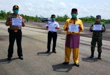 Turun Tangan, Tim Gabungan SEMPROT Disinfektan di Bandara Tuanku Tambusai, Rohul