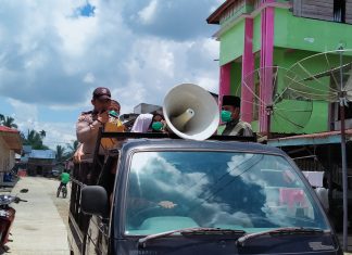 Himbau Antisipasi Corona, Kades dan Bhabinkamtibmas Rambah hilir Keliling Desa Dengan Mobil Bak dan Toa
