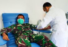 Ditengah Pandemi Corona, Jajaran Koramil Kodim 0313/KPR Donor Darah