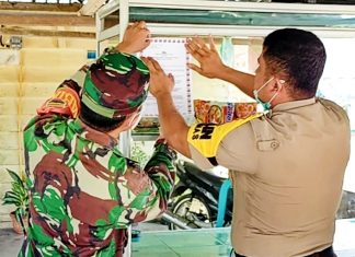 Sinergitas TNI-Polri, Babinsa Bersama Bhaminkamtibmas Polsek Rambah Berikan Imbauan Terkait Corona