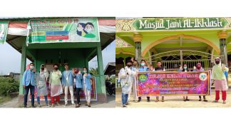 Kelompok KKN Relawan COVID-19 Kecamatan Tambusai Utara Desa tanjung Medan Semprot Desinfektan di Tempat Ibadah dan Pasar