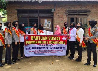 Peringati HUT Polwan Ke 72, Belasan Polisi Wanita Polres Rohul Berbagi Sembako