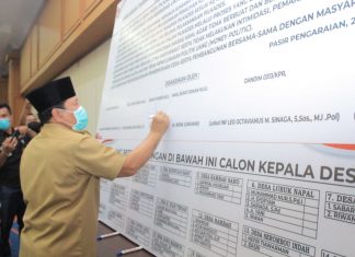 Gelar Deklarasi Damai Pilkades Rohul, Bupati Sukiman Pesankan Calon Kades Untuk Siap Menang dan Kalah