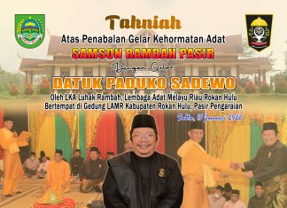Seniman Riau, Samson Rambah Pasir Diberi Gelar Datuk Paduko Sadewo