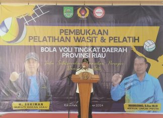 Buka Pelatihan Wasit dan Pelatih Tingkat Provinsi Riau, Sukiman : Wasit Harus Jujur